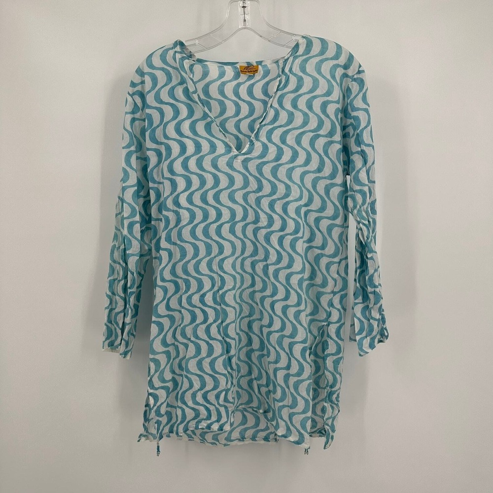 Roberta Roller Rabbit Women Boho Tunic Top Size M Wave Print Resort Coastal Chic